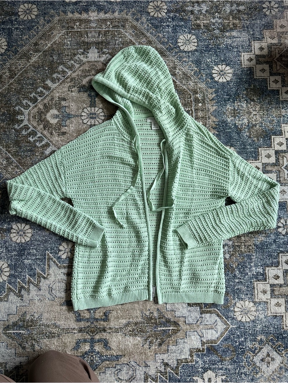 Rachel Zoe Mint Open-Knit Hooded Cardigan